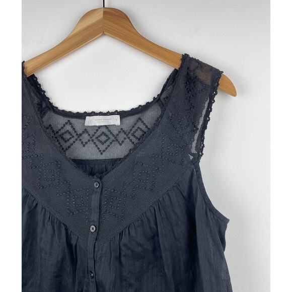 Lucky Brand Sleeveless Button Up Geo Embroidered Black Tank Top - S - Picture 4 of 8